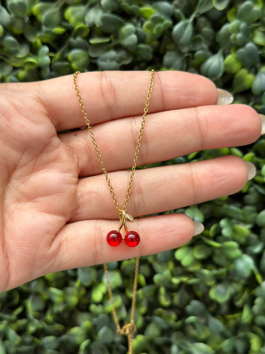 “Cherry” Crystals Necklace Gold