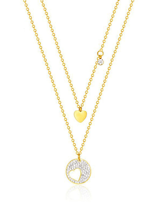 Necklace Double Heart Gold & Silver