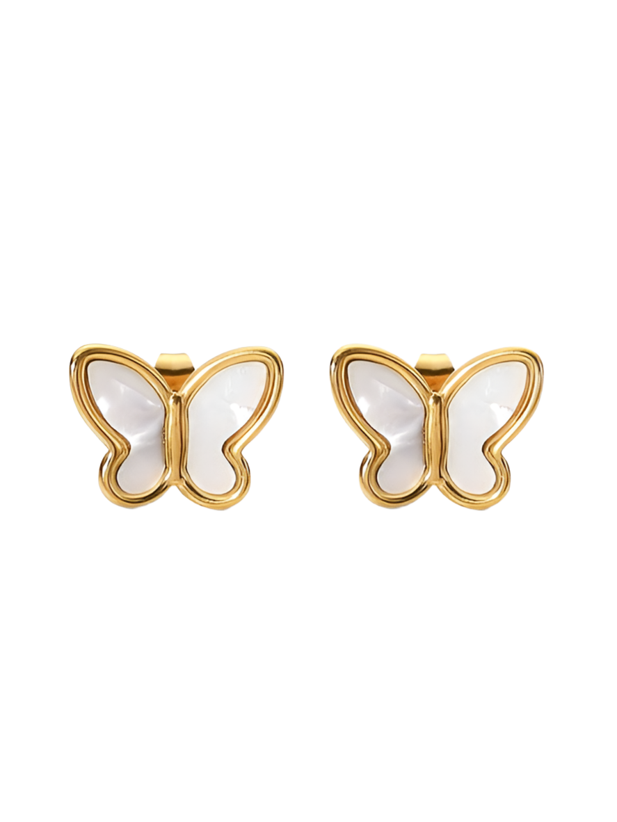 “Ada Butterfly Pearl Oyster” Gold Earrings