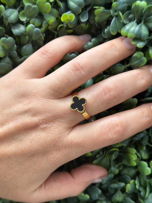 Clover Black Ring Gold Size 9