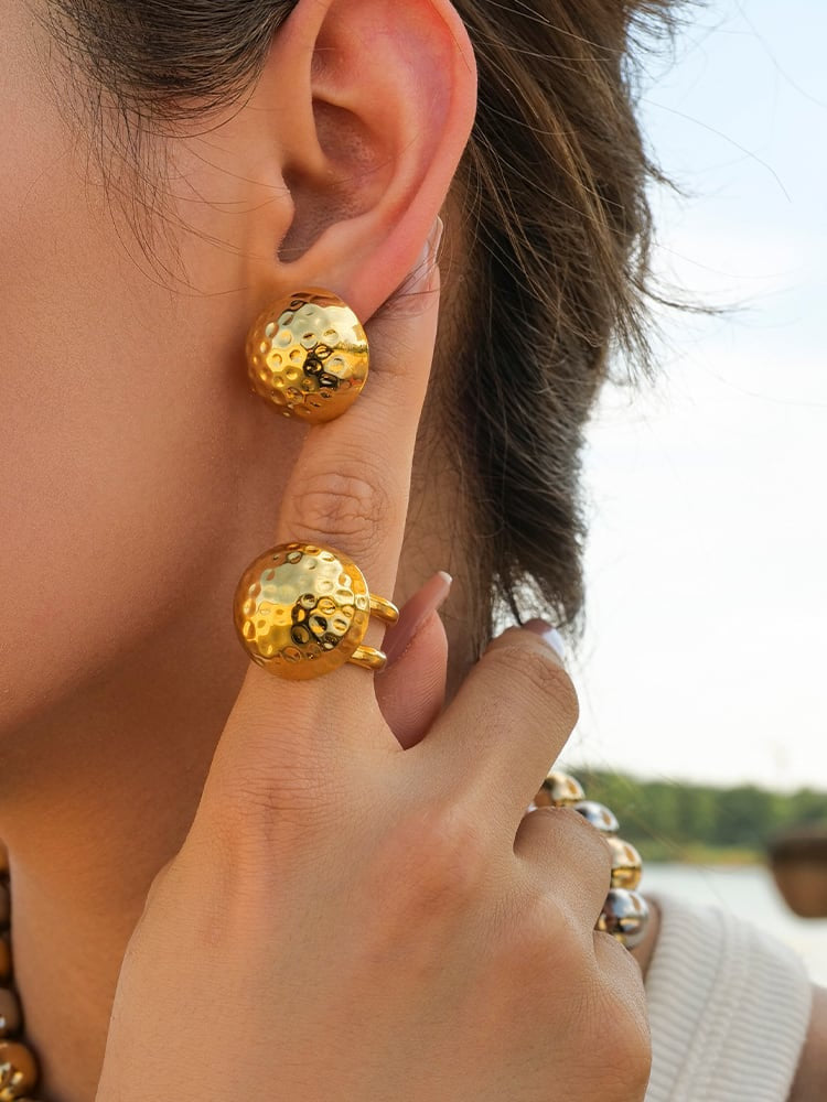 “Anna” Earrings Sphere Textured / Ring Sphere Textured