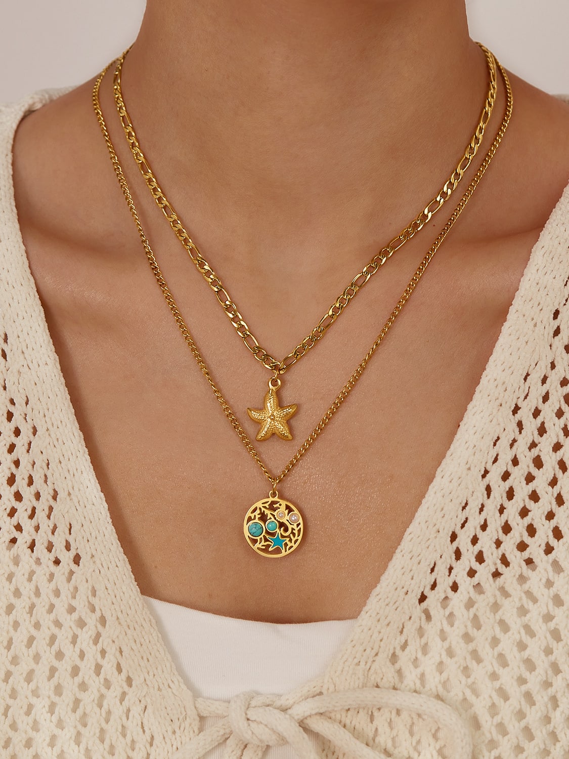 Ocean Necklace Gold Double Layering