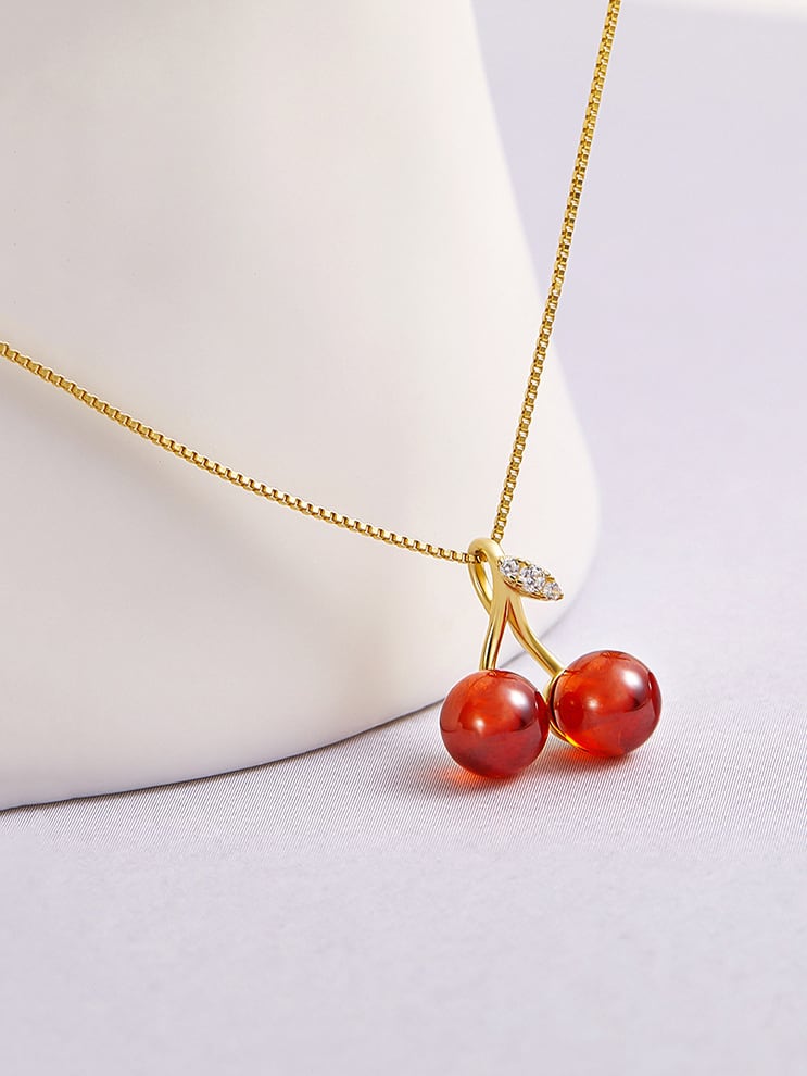 “Cherry” Crystals Necklace Gold